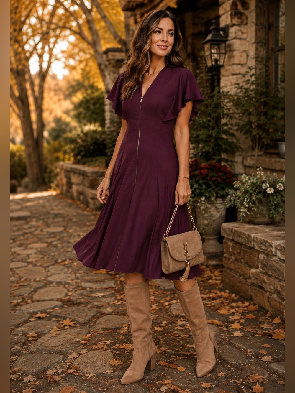 NWT Ted Baker Kasiane Plum Zip-Front Flutter Sleeve Dress us size 2 Ted baker 1